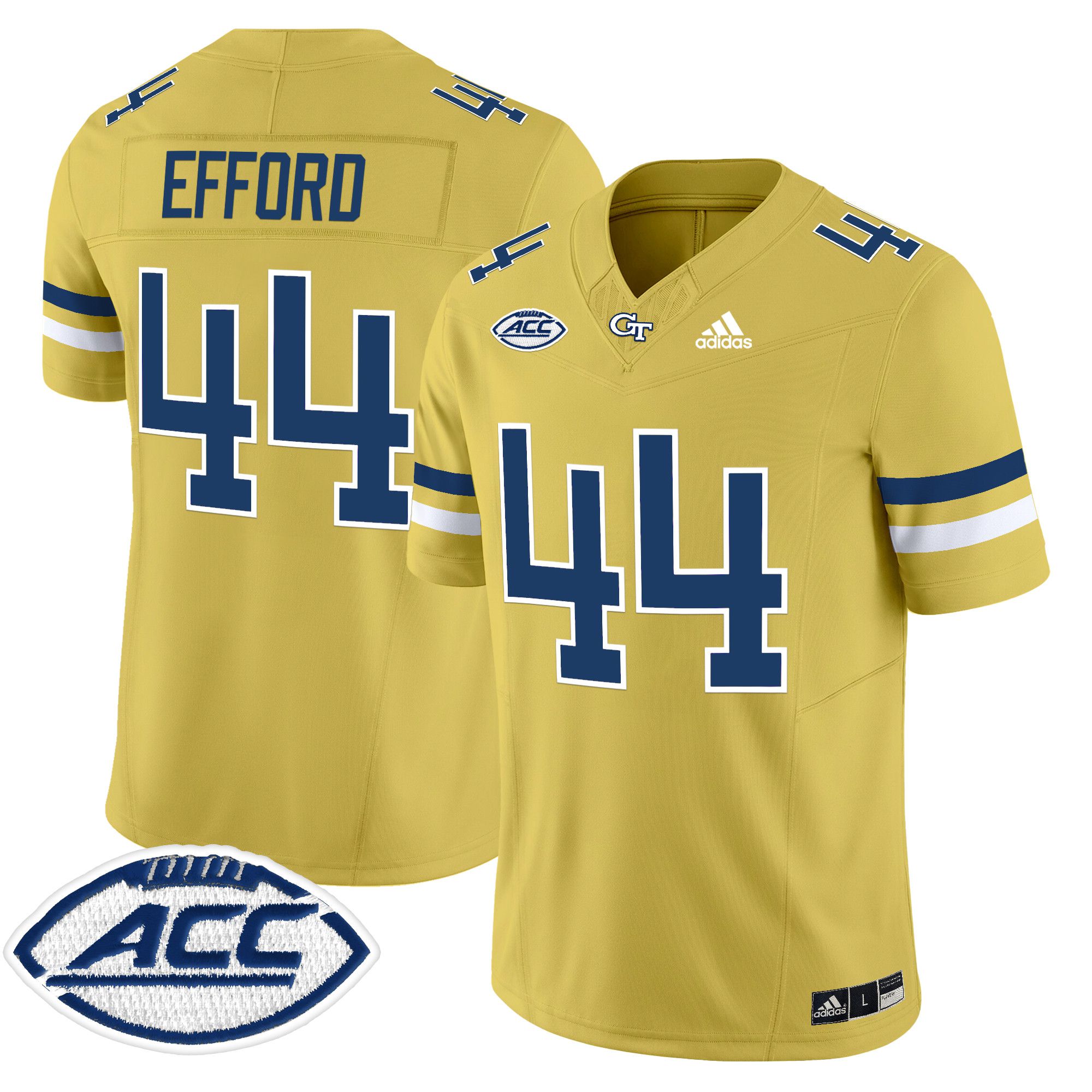 Men Georgia Tech #44 Efford Yellow Asidas 2024 Vapor Limited NCAA Jersey style 1->customized ncaa jersey->Custom Jersey